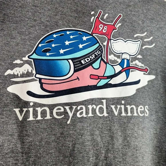Vineyard Vines Unisex Ski Whale Pocket Tee - Gray Long Sleeve - Size Large - Picture 4 of 8